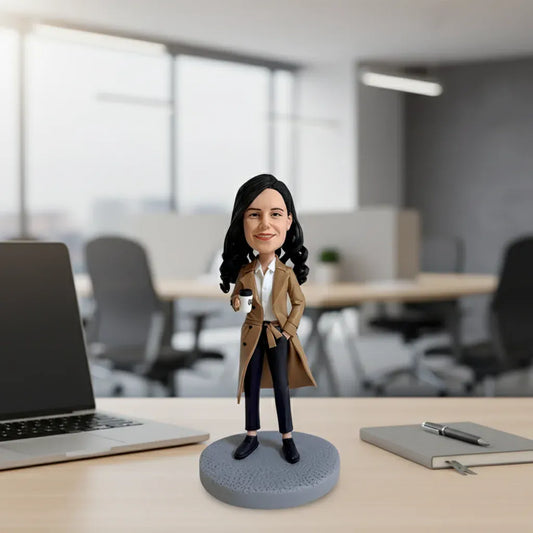 Custom office lady bobblehead handmade from customer photos.webp