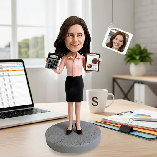 Custom female accountant bobblehead handcrafted from customer photos.webp
