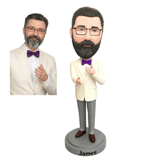 Custom Male Bobblehead From Photo – Handmade Gift for Husband, Dad & Grandpa (Suit Style)