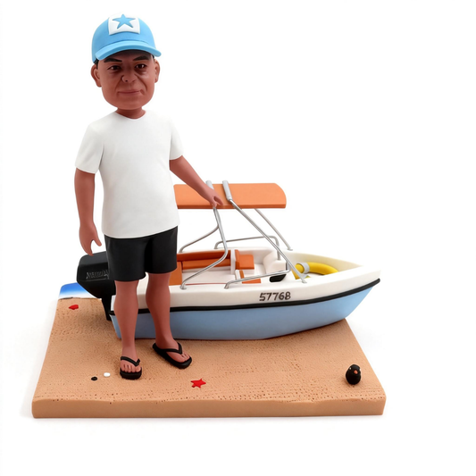 Custom Boat Bobblehead From Photo – Personalized Handmade Gift for Dad, Husband & Grandpa