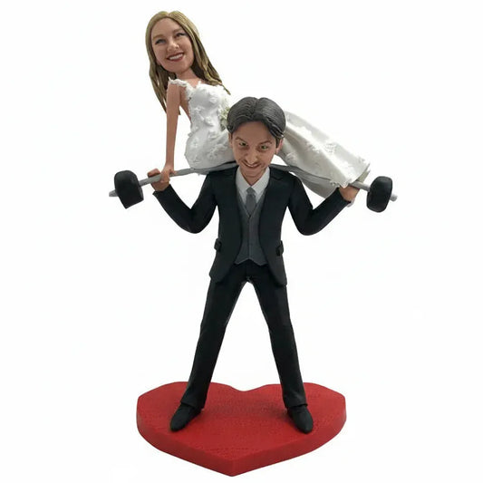 Custom Weightlifting Wedding Couple Bobblehead from Photo | Wedding Gift