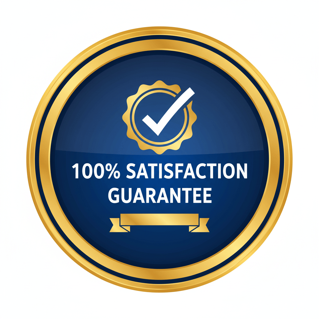 100% Satisfaction Guarantee badge, plain white background