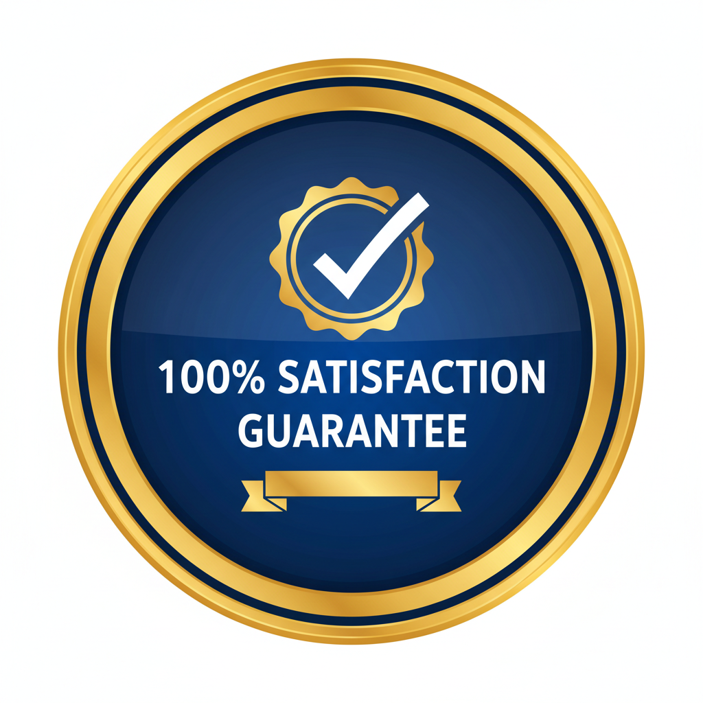 100% Satisfaction Guarantee badge, plain white background