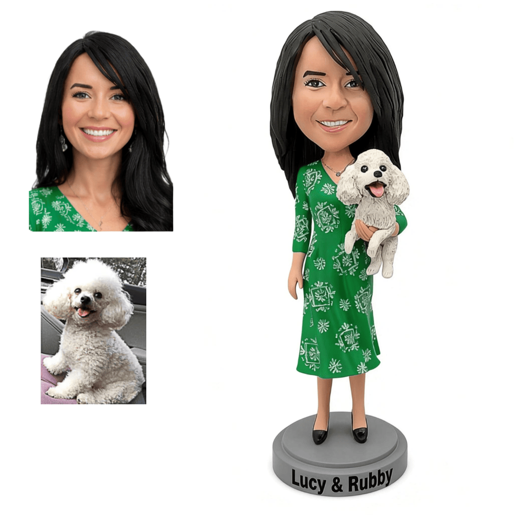 Custom Female Bobblehead with Pet (1 Person + 1 Pet) – Personalized Gift for Girlfriend, Mom, or Wife