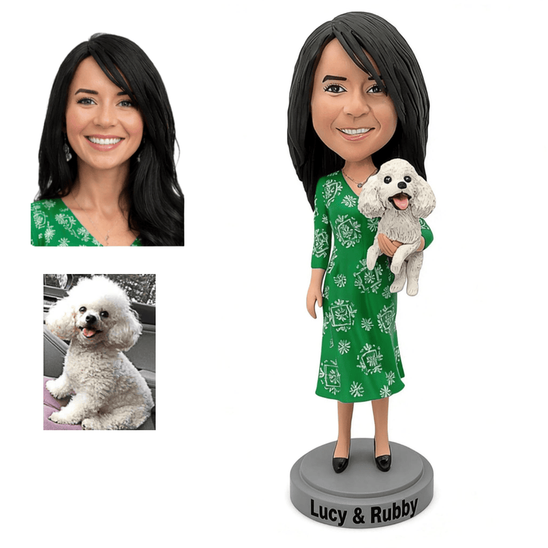 Custom Female Bobblehead with Pet (1 Person + 1 Pet) – Personalized Gift for Girlfriend, Mom, or Wife