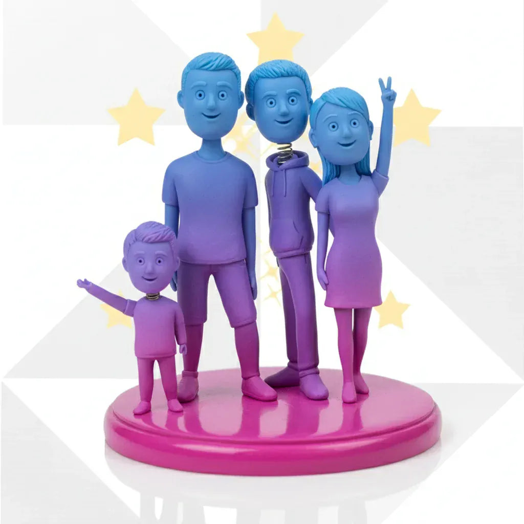 Full Custom Family(Parents + 2 Kids) Bobbleheads .webp