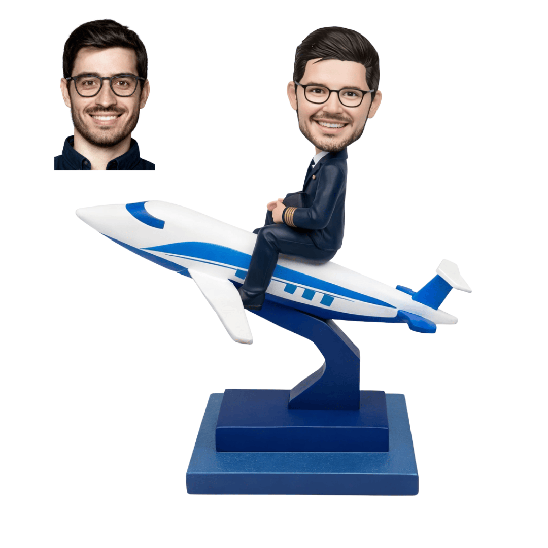 Custom Man with Airplane Bobblehead  | Personalized Husband Gift