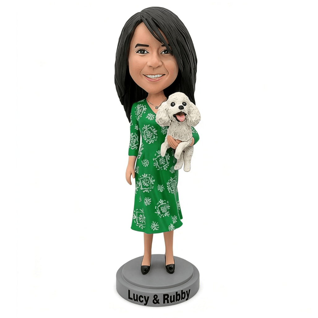 Custom Female Bobblehead with Pet (1 Person + 1 Pet) – Personalized Gift for Girlfriend, Mom, or Wife