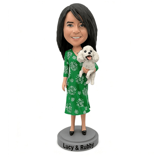 Custom Female Bobblehead with Pet (1 Person + 1 Pet) – Personalized Gift for Girlfriend, Mom, or Wife