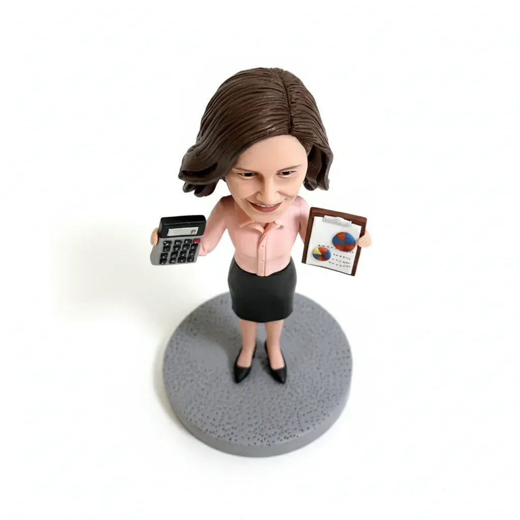 Custom female accountant bobblehead handcrafted from customer photos.webp