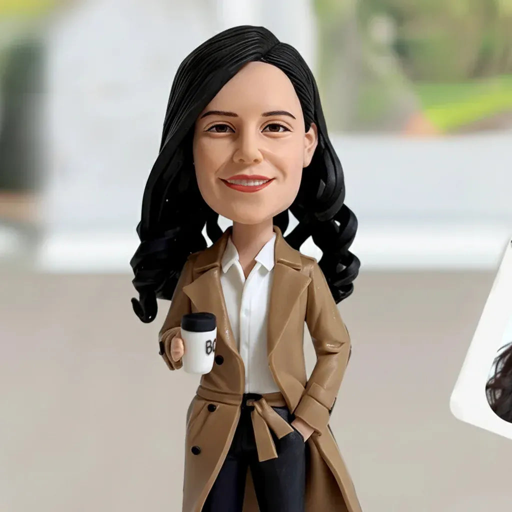 Custom office lady bobblehead handmade from customer photos.webp