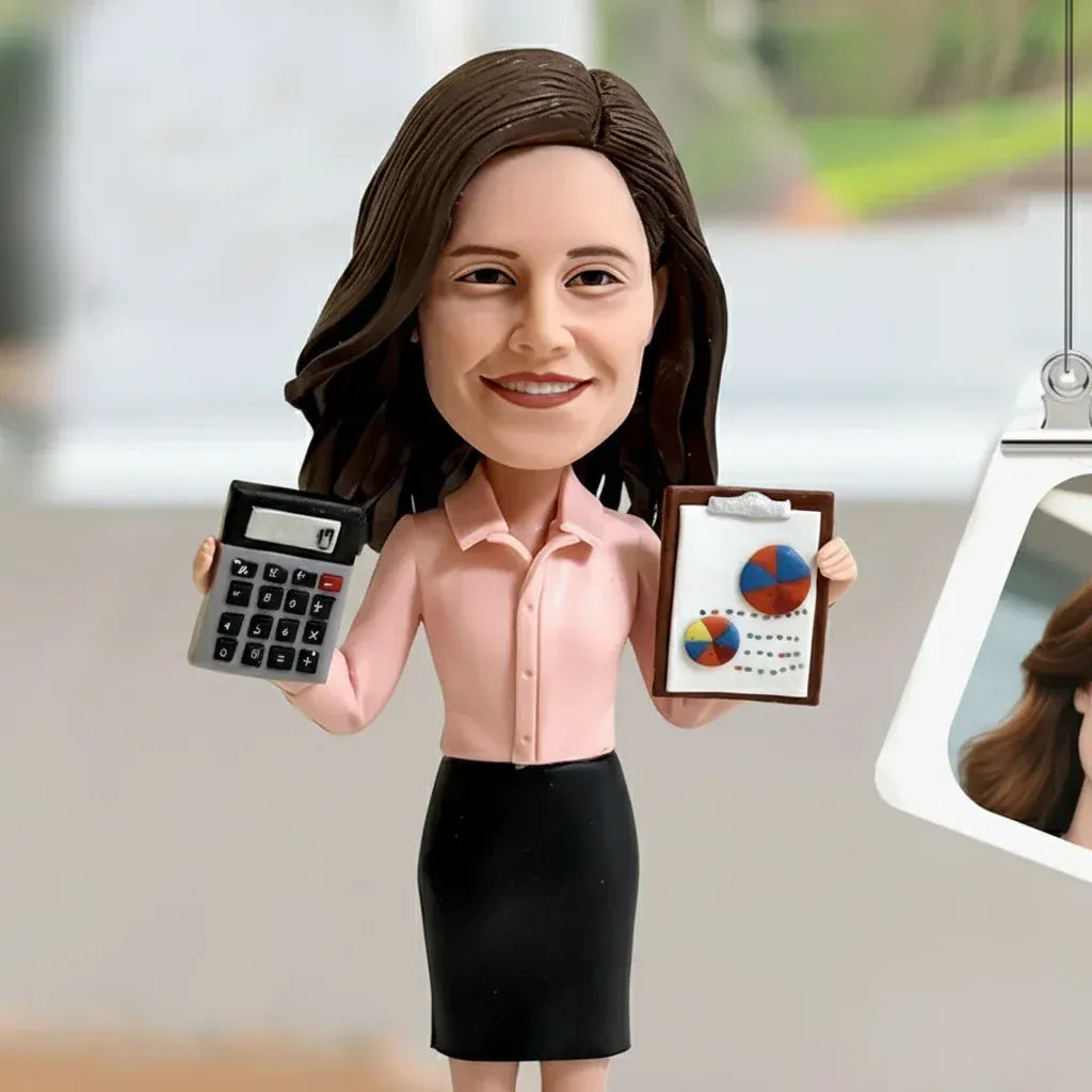 Custom female accountant bobblehead handcrafted from customer photos.webp