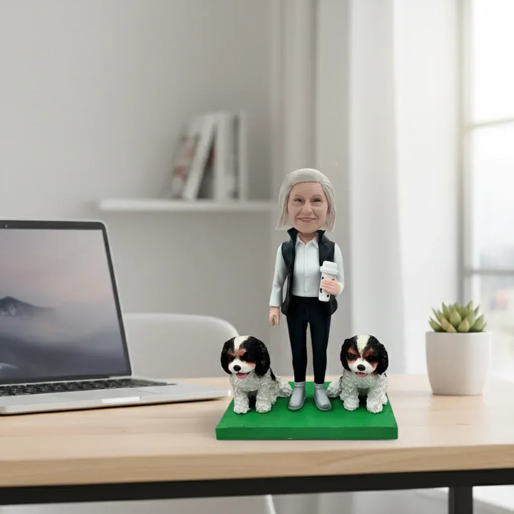 Custom Mom & Two Dogs Bobbleheads.webp