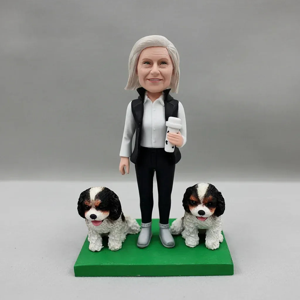Custom Mom & Two Dogs Bobbleheads.webp