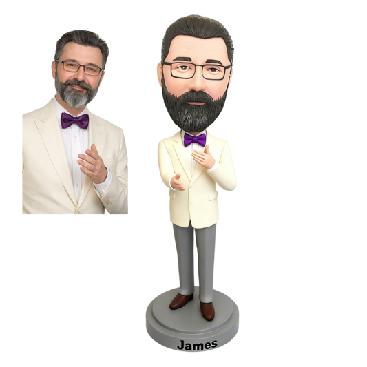 Custom Male Bobblehead From Photo – Handmade Gift for Husband, Dad & Grandpa (Suit Style)