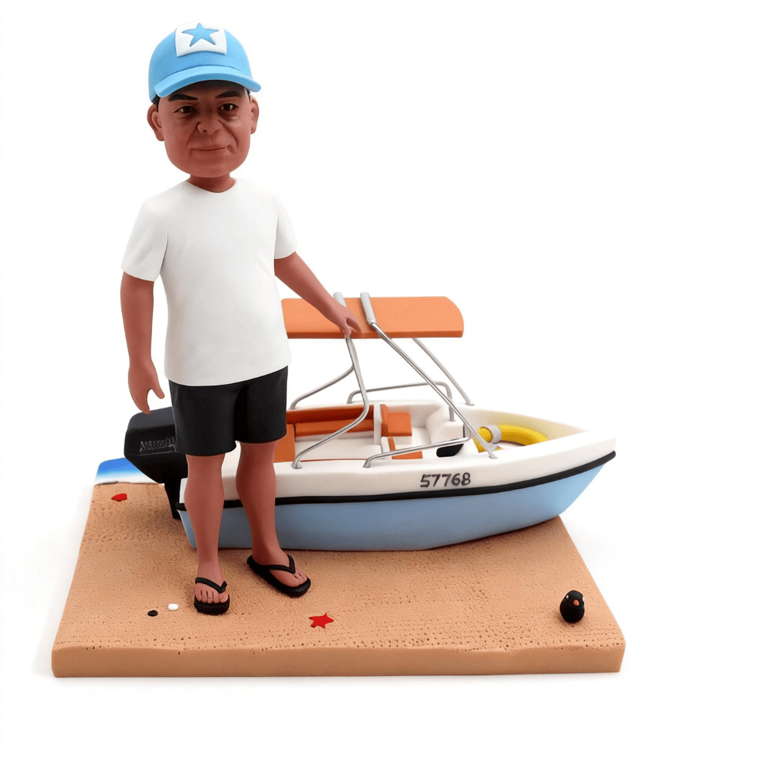 Custom Boat Bobblehead From Photo – Personalized Handmade Gift for Dad, Husband & Grandpa