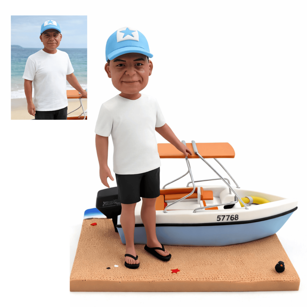 Custom Boat Bobblehead From Photo – Personalized Handmade Gift for Dad, Husband & Grandpa