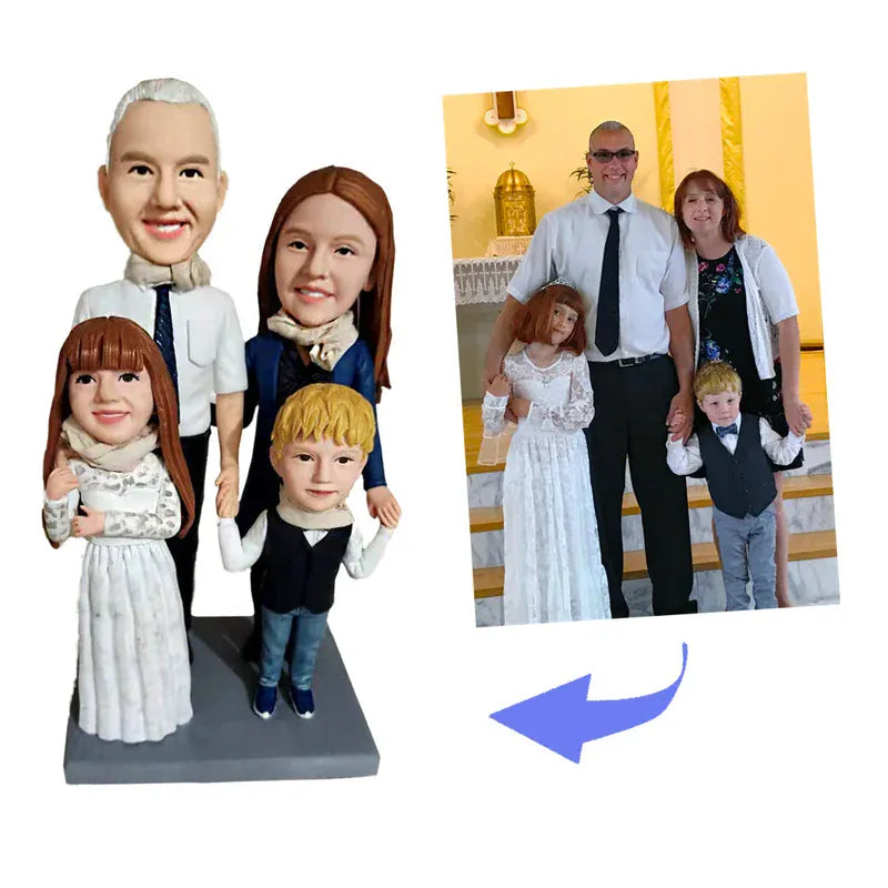 Full Custom Family(Parents + 2 Kids) Bobbleheads.