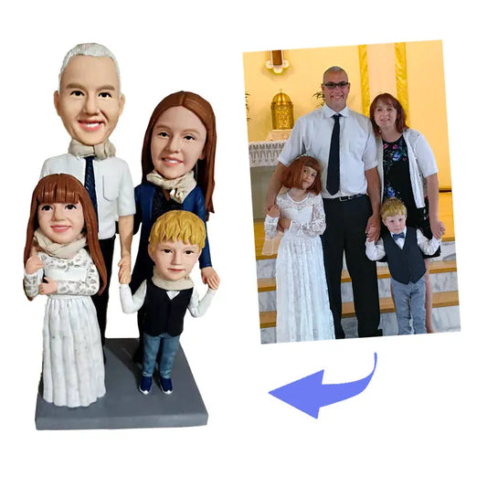 Full Custom Family(Parents + 2 Kids) Bobbleheads.