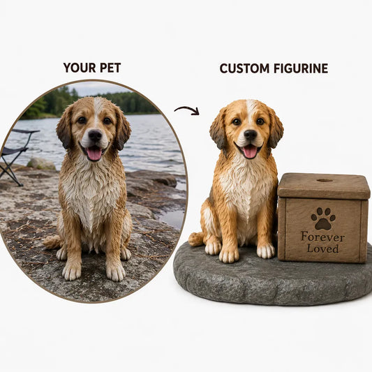 Custom Pet Memorial Figurine with Ash & Fur Keepsake – Handmade from Your Pet’s Photo