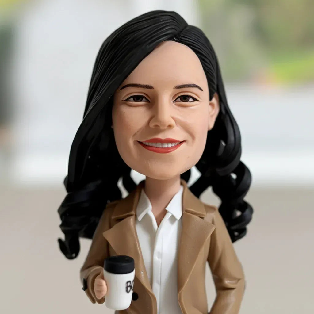 Custom office lady bobblehead handmade from customer photos.webp