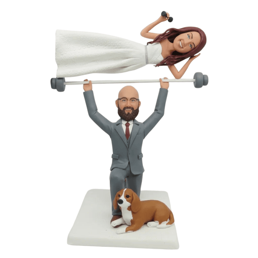 Custom Bride Groom Couple With 1 Pets Bobblehead from Photo | Wedding Keepsake