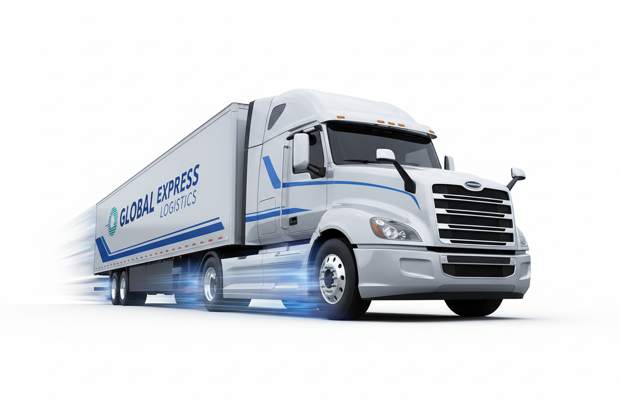 speed cargo truck shipping, plain white background